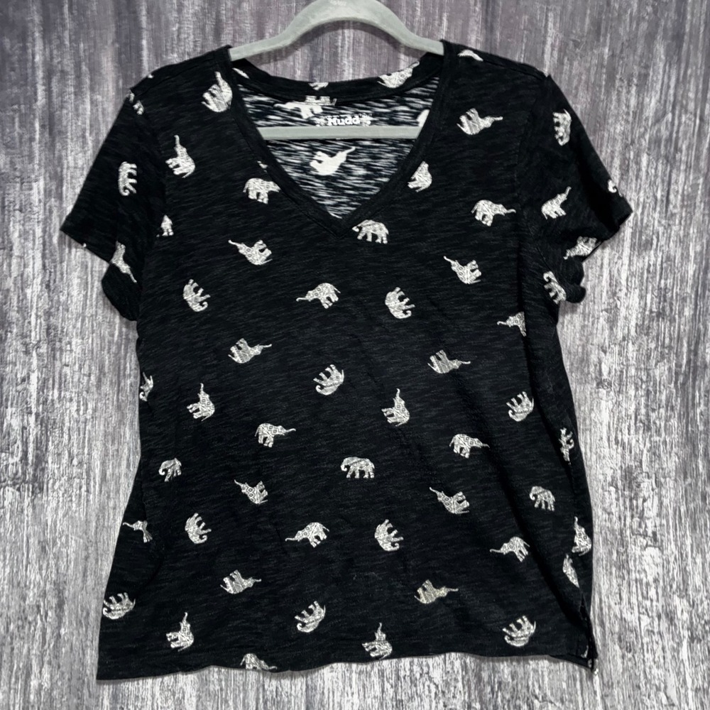 Mudd Road Trip Tee Black White Elephant Short T-shirt Women Size M